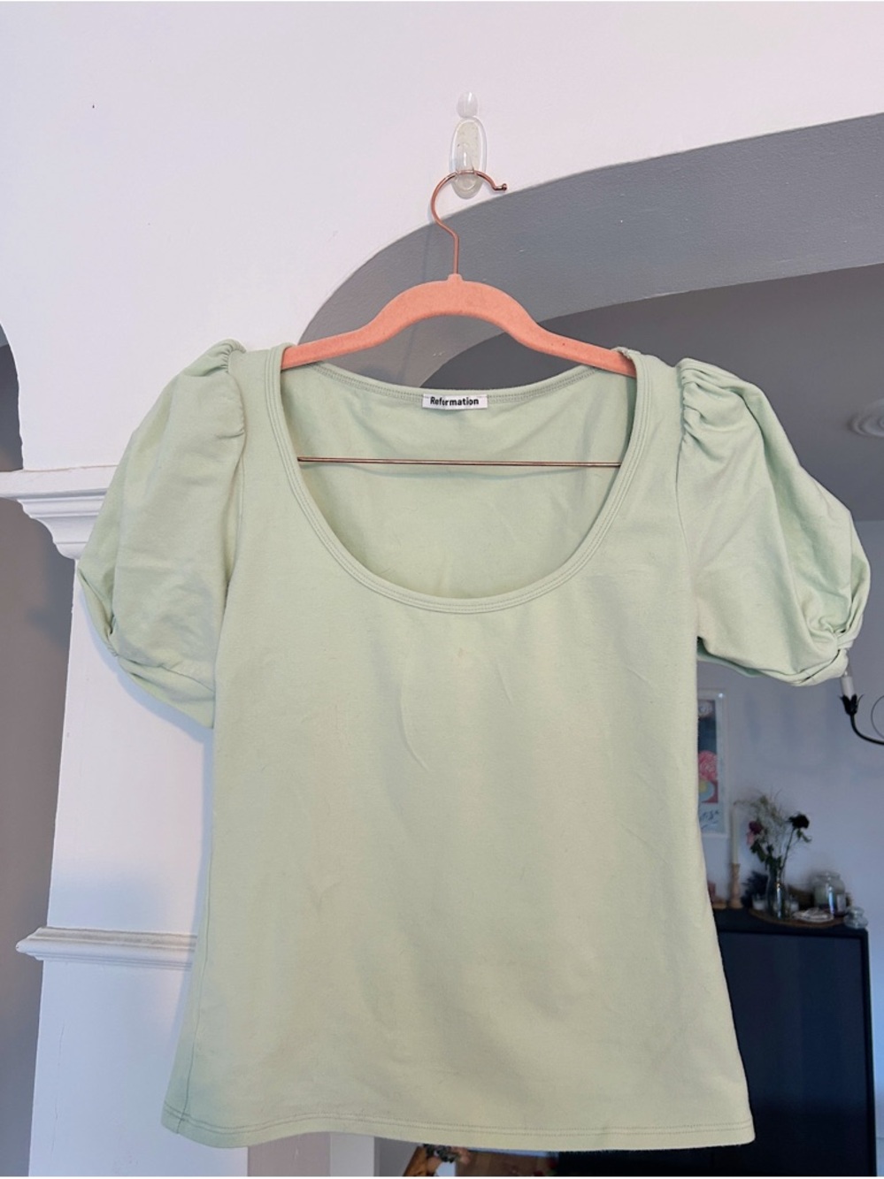 Reformation Light Mint Puff Sleeve Scoop Neck Tee